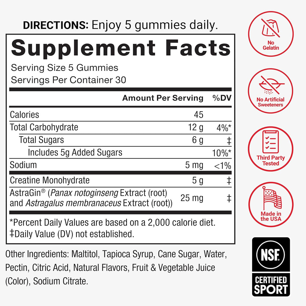 GainsPlus Creatine Gummies Daily Boost Delicious, on-the-go creatine to boost strength, speed recovery, and sharpen focus for workouts